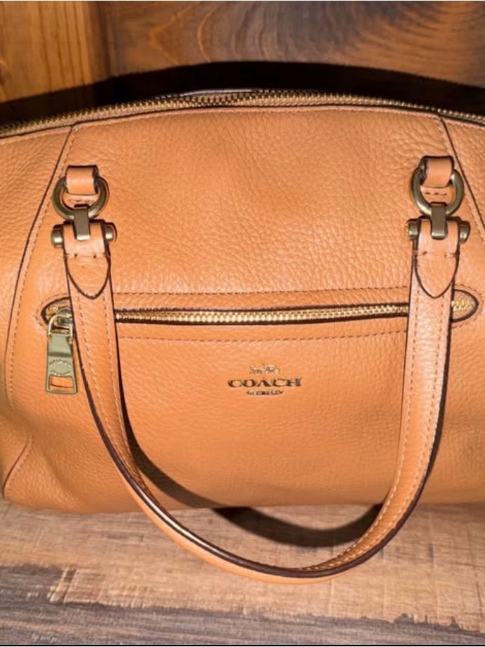 Coach Leather Satchel in Caramel Tan with Gold Hardware